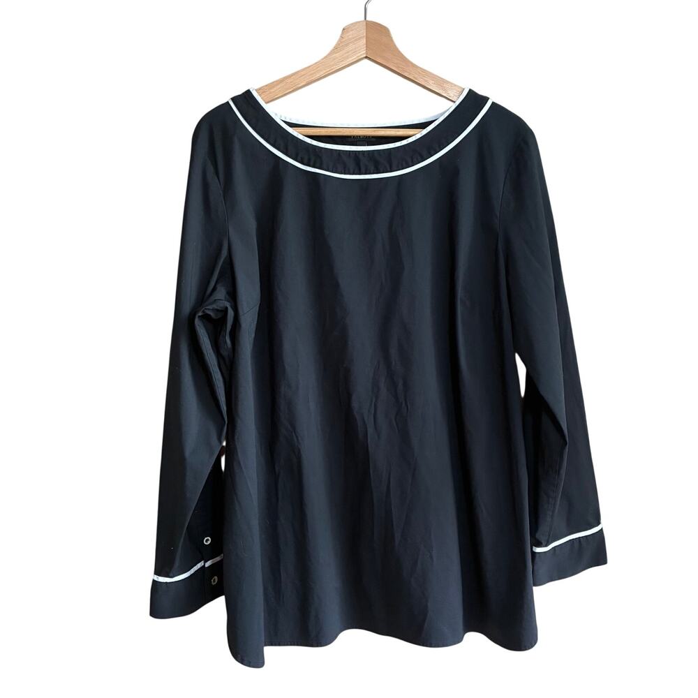 Talbots black white sailor long sleeved blouse women's XL cotton vintage top